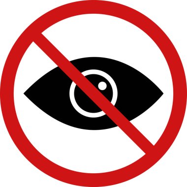 Gözetleme sembolü yok. Siyah işaret. Kırmızı vektör simgesi. düz biçim illüstrasyonu