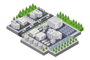 Modern bir şehrin izometrik vektör çizimi