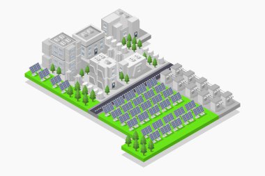 Ağaçlı izometrik şehir parkı, 3 boyutlu..