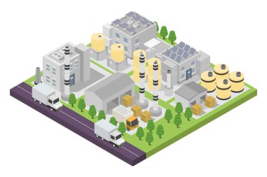 Şehir elementleriyle izometrik bina. vektör illüstrasyonu