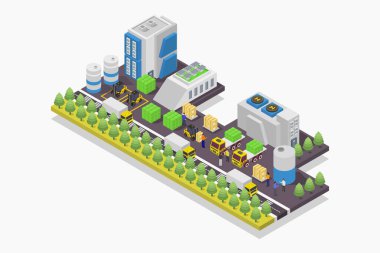 Fabrika Binası Isometric Kompozisyon