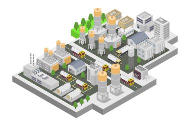 Şehir binalarının izometrik bileşimi sokak ve bina vektör illüstrasyonunun izole edilmiş görüntüsüdür