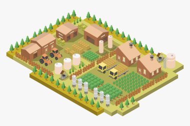 İzometrik çiftlik ve kırsal alan.