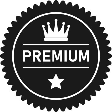 Basit siyah vektör illüstrasyonunda premium rozet. Kaliteli rozet