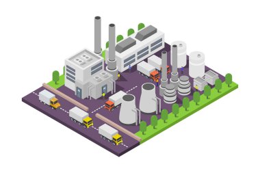 Isometric elektrik santrali vektör simgesi basit bir şekilde gösterilsin