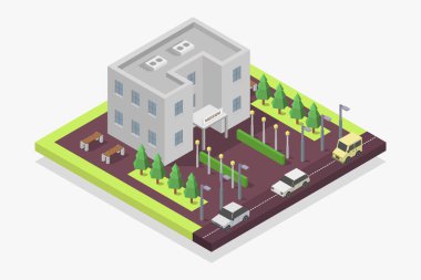 Basit biçimdeki müze izometrik vektör resimlemesi