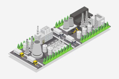 izometrik fabrika ve şehir bileşimi