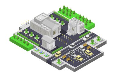 İzometrik şehir manzarası, vektör illüstrasyonu