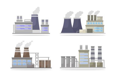 Fabrika ve fabrika logosunun vektör çizimi. Stok için fabrika ve inşa vektör simgesi koleksiyonu.