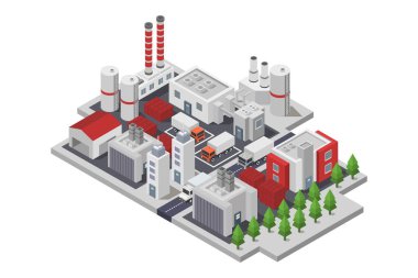 Fabrika Binası Isometric Kompozisyon