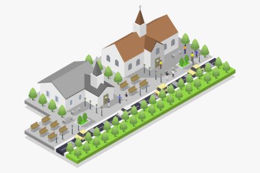 izometrik vektör manzarası, illüstrasyon