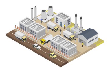 Güneş panelleri ve fabrika vektör tasarımlı sanayi fabrikası.
