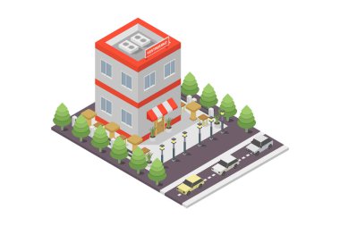 İzometrik şehir binası. vektör illüstrasyonu