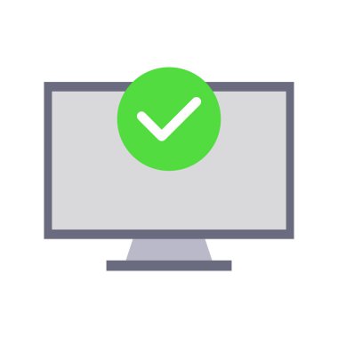 İşaretleme simgesi olan monitör, düz vektör illüstrasyonu izole edildi. işaretleme işaretleme vektörünü kontrol et