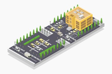 izometrik şehir ve sokak manzarası