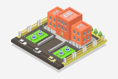 Şehrin izometrik vektör çizimi