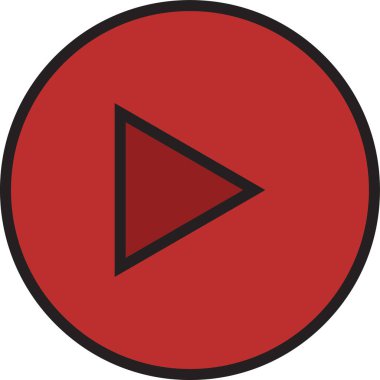 Video oynatıcı vektör simgesi. biçim düz yuvarlak sembol, kırmızı renk, yuvarlak açılar, beyaz arkaplan.