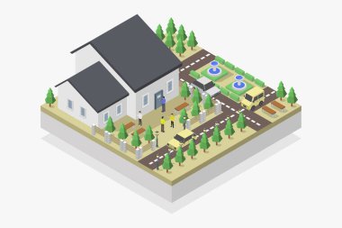 isometric vector illustration of a city with a road.