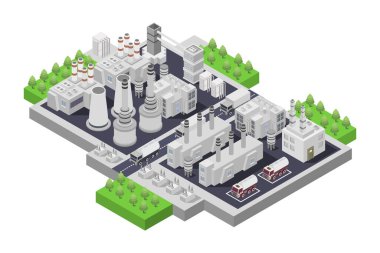 3 boyutlu izometrik fabrika vektör çizimi