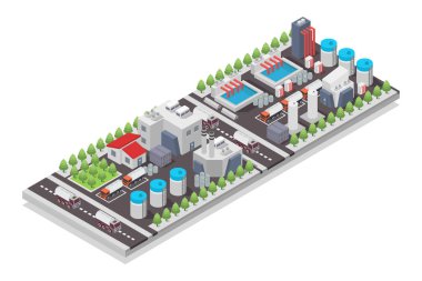 şehir inşaatı ve yolu olan ağaçlar.