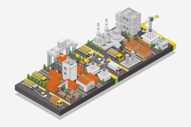 Sanayi tesisi ve binaları olan izometrik şehir