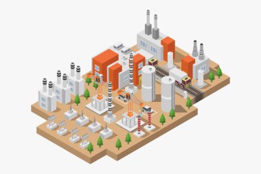 Sanayi şehrinin izometrik çizimi.