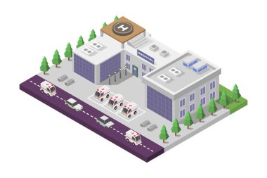 Harita vektör illüstrasyonlu binalarla izometrik şehir kompozisyonu