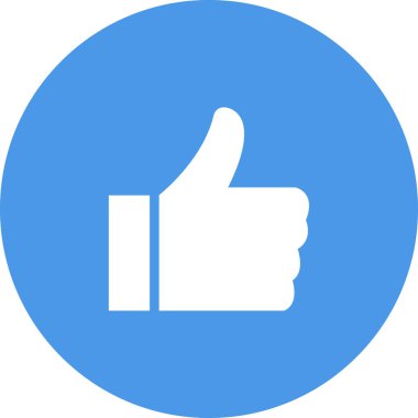 Başparmak yukarı simgesi. Vektör biçimi düz semboldür, yuvarlak açılı, beyaz arkaplanda kobalt rengi.