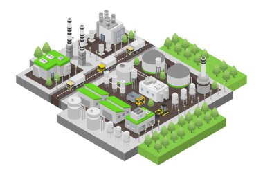 Fabrika Binası Isometric Kompozisyon