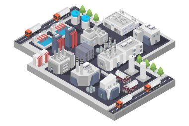 Binaları olan izometrik bir şehir. vektör illüstrasyonu