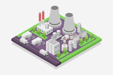 3 boyutlu izometrik vektör çizimi. Elektrik santrali. Enerji, enerji, enerji santrali, enerji santrali, enerji.