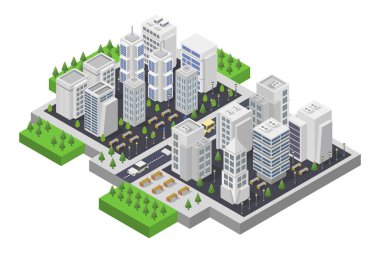 Şehir binaları izometrik kompozisyon