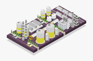 3 boyutlu izometrik fabrika, 3 boyutlu vektör illüstrasyonu..