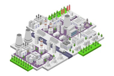Endüstriyel elementleri olan izometrik fabrika. vektör çizimi tasarımı.