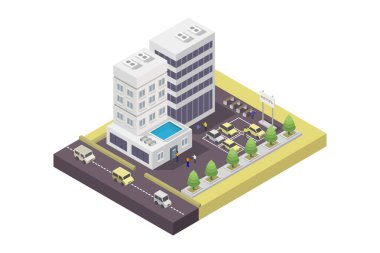 Şehir elemanlarıyla izometrik bina