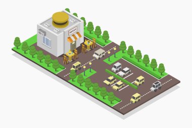 Şehrin izometrik vektör çizimi