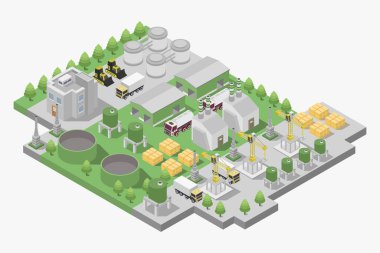 vektör izometrik fabrikası. Endüstri. vektör illüstrasyonu