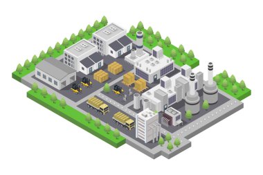 Fabrikası olan izometrik sanayi binası