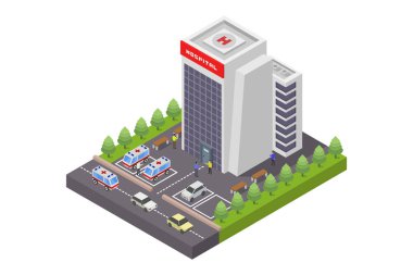 Ambulans Aracı Isometric Kompozisyon