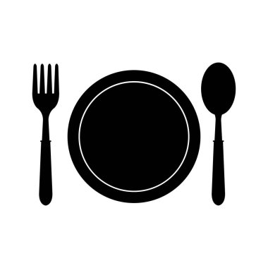 Beyaz arka planda tabak ve çatal bıçak takımı. vektör illüstrasyonu.