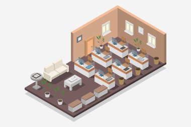 Isometric ofis iç tasarımı.