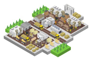 Bir şehrin izometrik vektör çizimi.