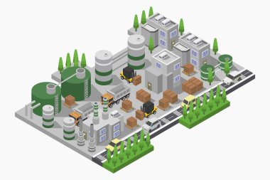 Yeşil şehirli 3 boyutlu izometrik bina