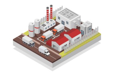 Vektör çizimi. Fabrikalı fabrika, endüstriyel fabrika, fabrika, endüstriyel yapı