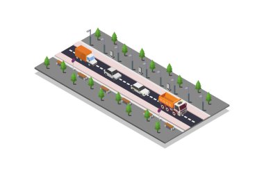 Ağaçlı izometrik yol.