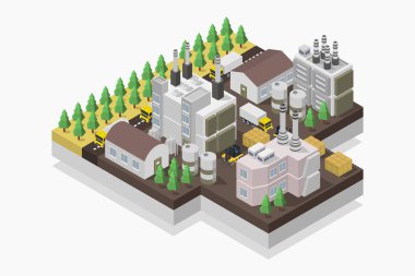 Modern bir şehrin izometrik vektör çizimi.