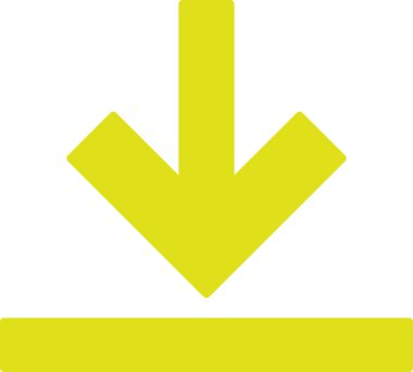 Ok aşağı simge. Vektör biçimi düz simge sembolü, sarı renk, beyaz arkaplan.