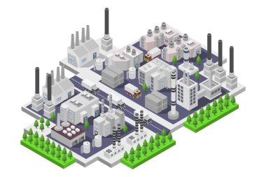 İzometrik şehir, şehir ve şehir binaları, vektör illüstrasyonu