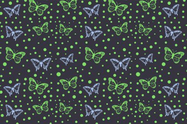 Vektör kusursuz desen. Siyah arka planda kelebek.