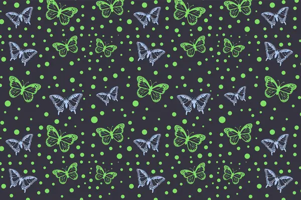 Vektör kusursuz desen. Siyah arka planda kelebek.